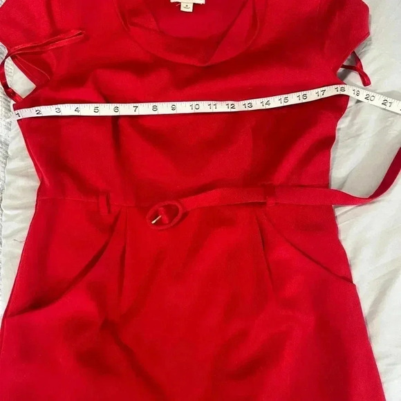 MERONA RED MIDI STRAIGHT DRESS CAP SLEEVES COWL NECK POCKETS SIZE 8 MEDIUM - Picture 9 of 13